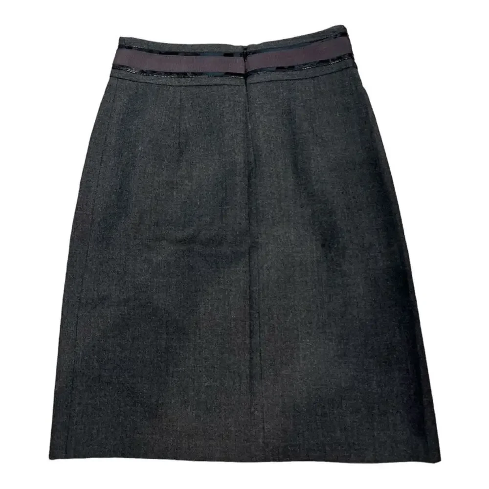 Tory Burch Wool A Line Skirt Patent Ribbon Trim Style 23081306 Size 2 Gray Black - Picture 3 of 11